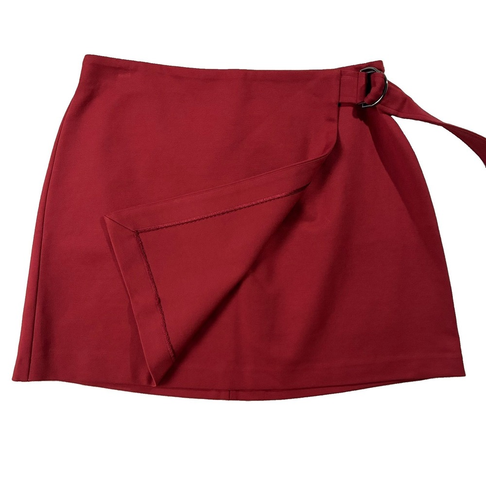 NWT Spanx Ponte Wrap Mini Skirt Deep Red Women's M 90s Minimalist Quiet Luxury - Picture 2 of 13